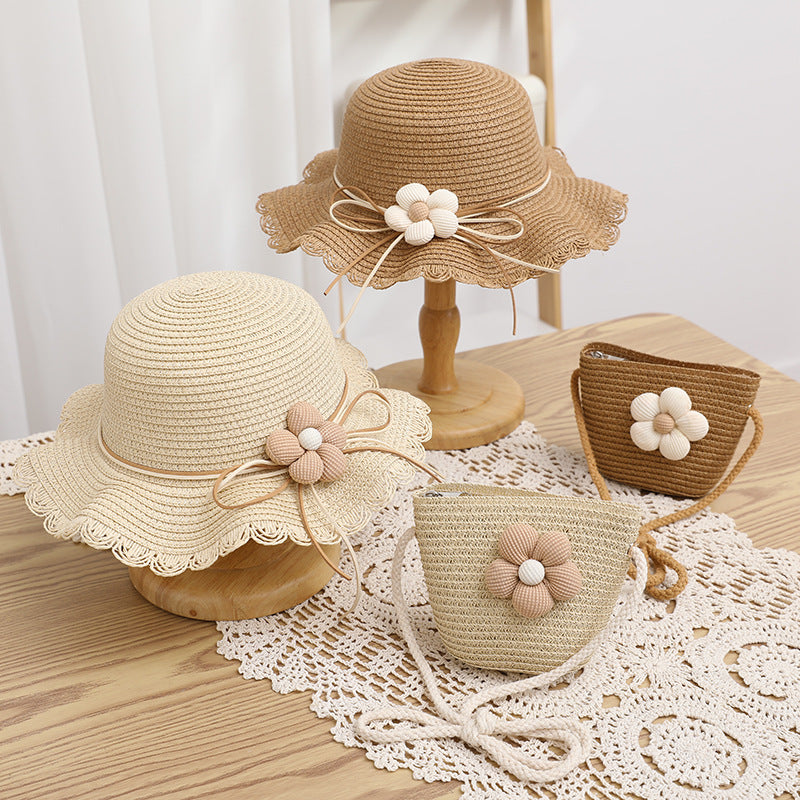 Women's Cute Flowers Sun-proof Sun Hat Straw Hat Bag