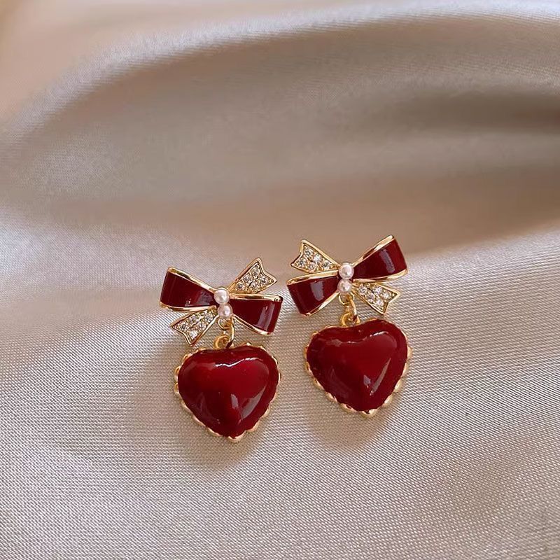 Luxury Graceful Bow Love Heart Stud Earrings Women