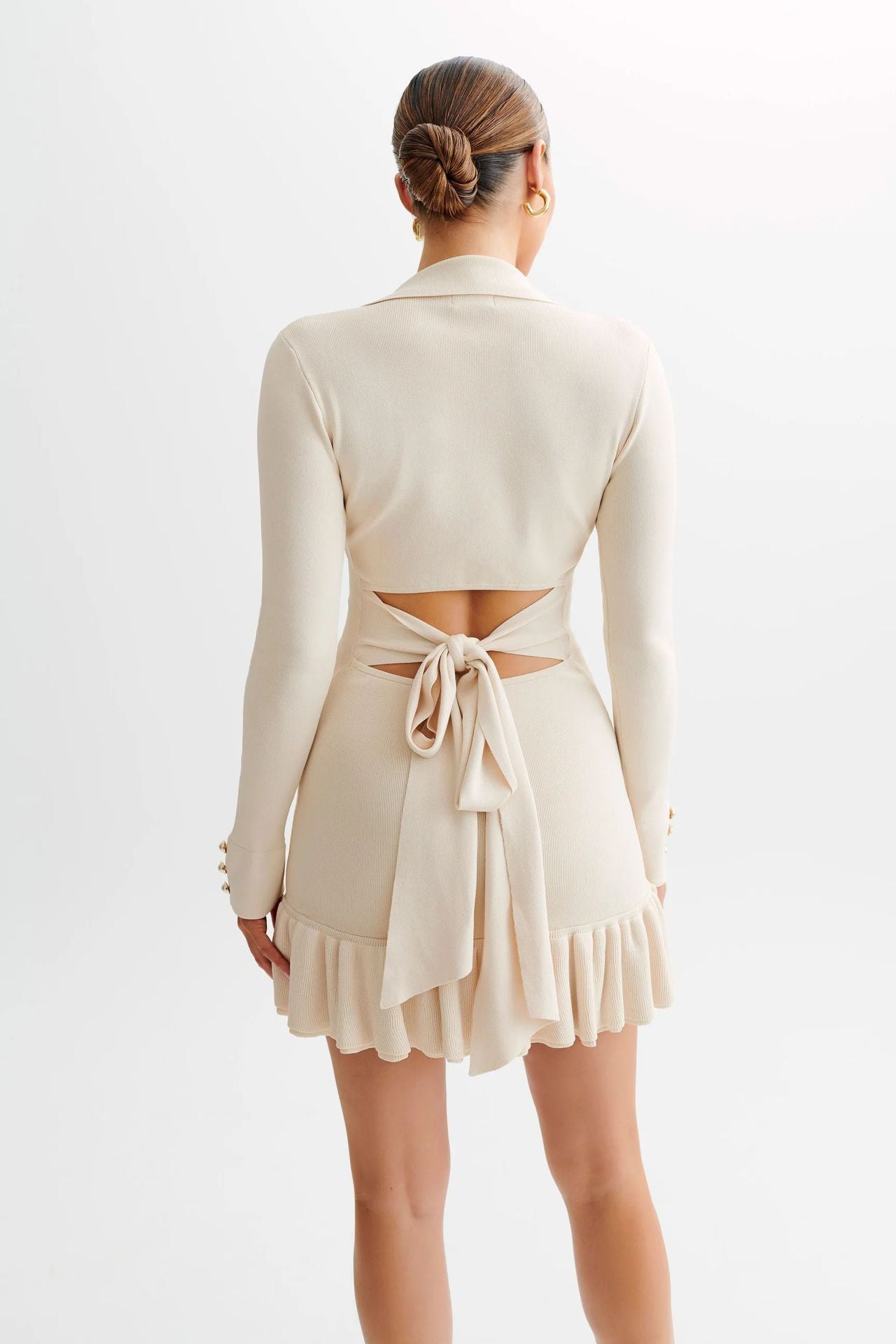 Women's Bow Bandage Ruffled Pearl Buckle Dress