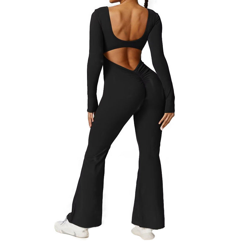 Solid Color Slim Fit Hip Raise Jumpsuit Long Sleeve