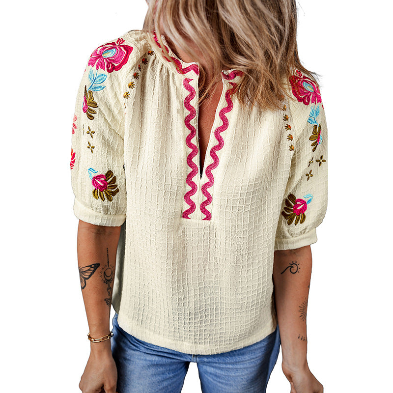 Embroidered Chiffon Shirt Women