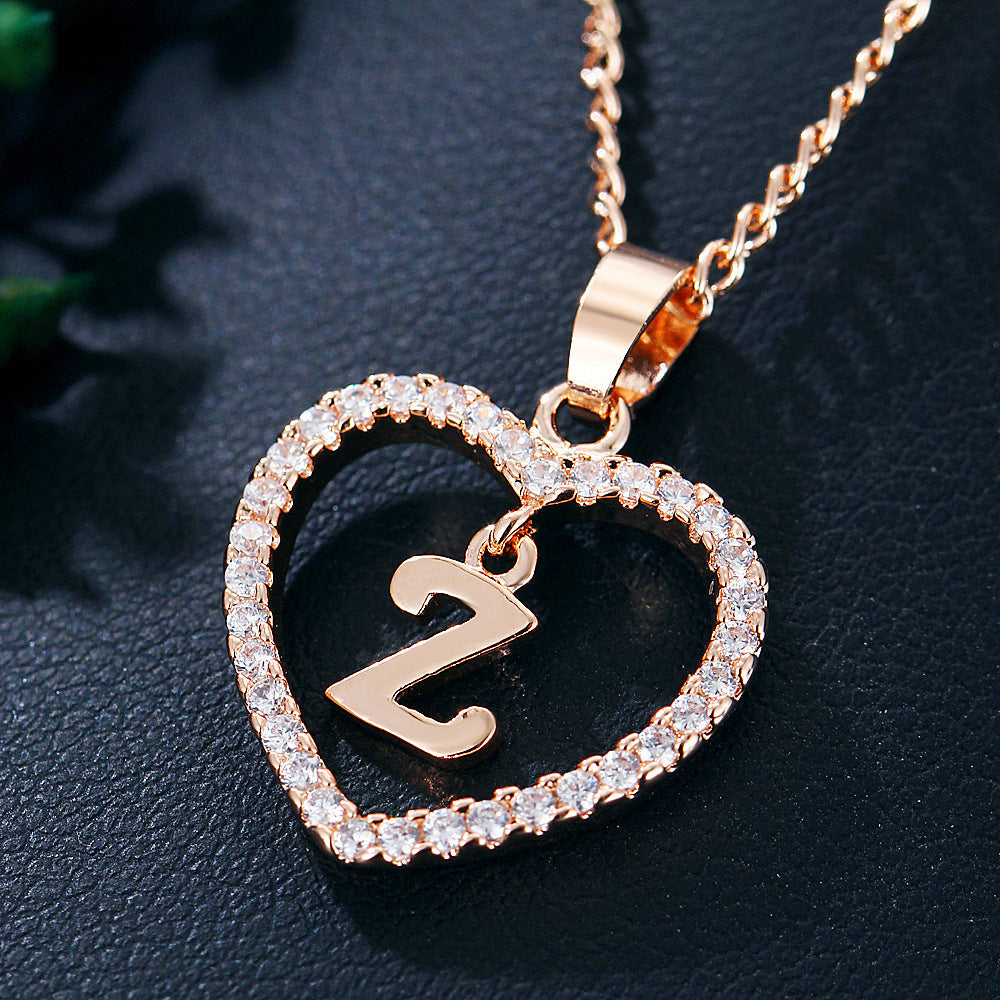 Heart-shaped Zircon Pendant Necklace Stainless Steel Gold 26 Letters