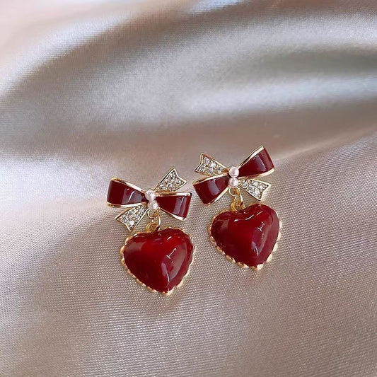 Luxury Graceful Bow Love Heart Stud Earrings Women