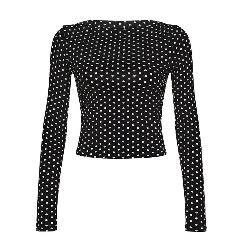 Polka Dot Two-piece Set Bootcut Pants Stretch Slim-fit Printed Top