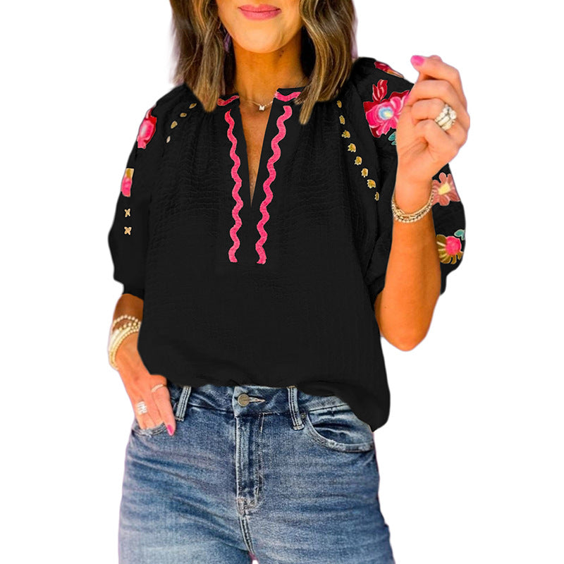 Embroidered Chiffon Shirt Women