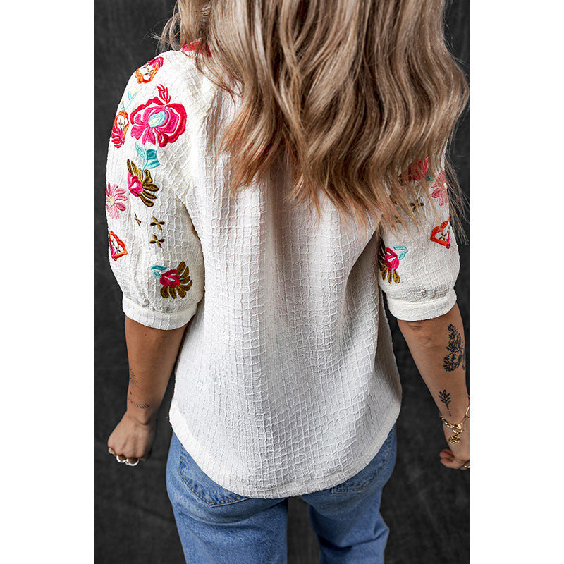 Embroidered Chiffon Shirt Women