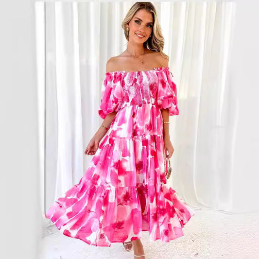 Off-shoulder Off-shoulder Collar Floral Dress