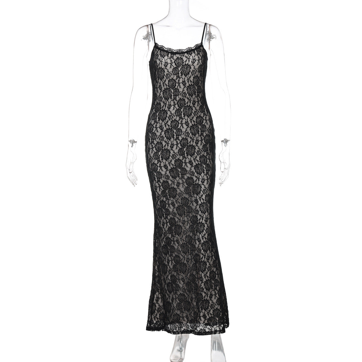 Lace Patchwork Long Dress Slim Strap Dress Women