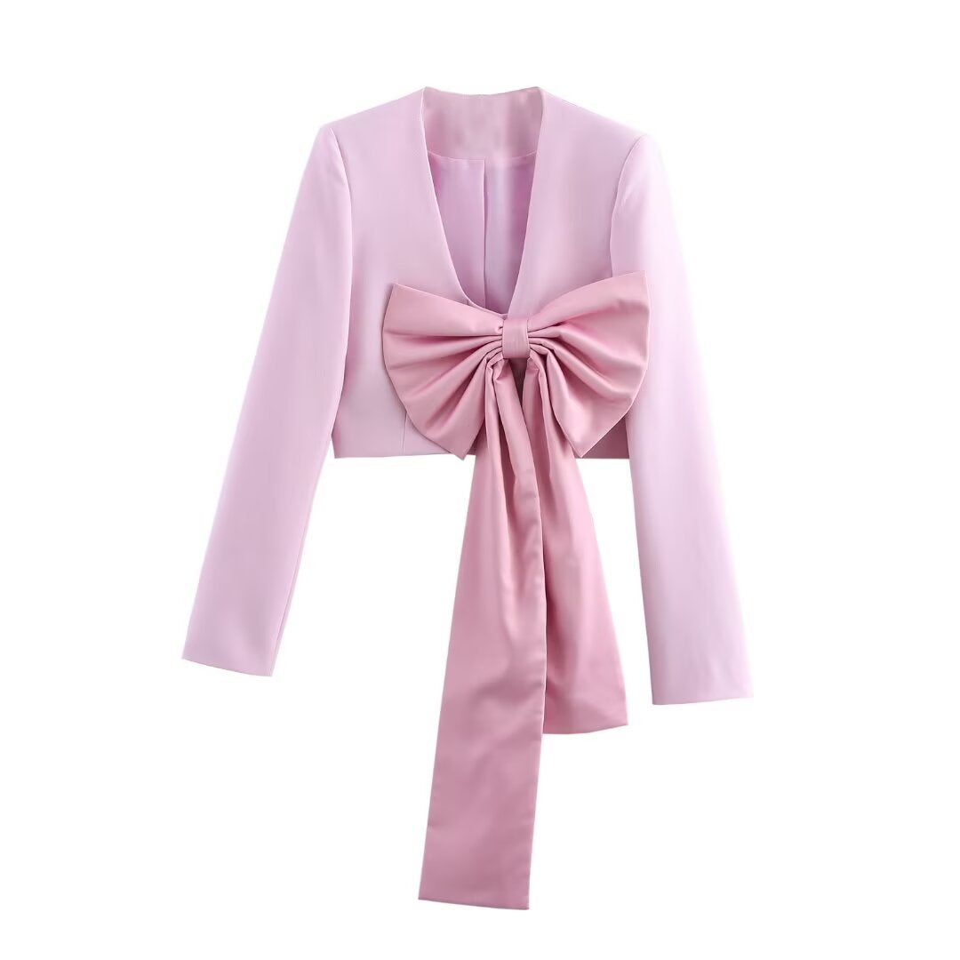 Women's Simple Casual Short Bow Suit Jacket