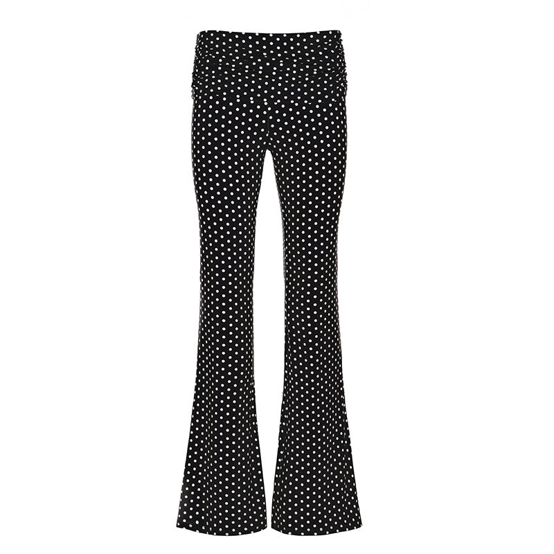 Polka Dot Two-piece Set Bootcut Pants Stretch Slim-fit Printed Top