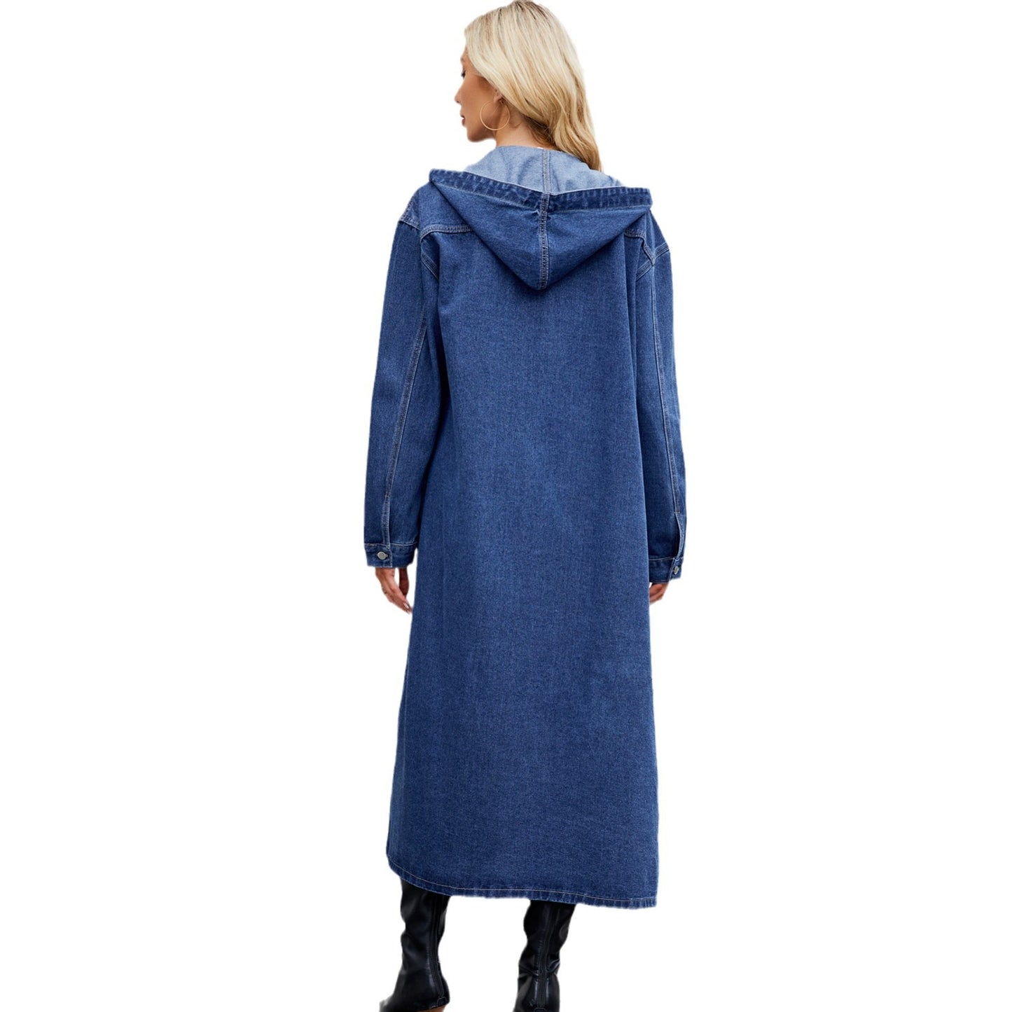 Women's Washed Hooded Long Denim Coat