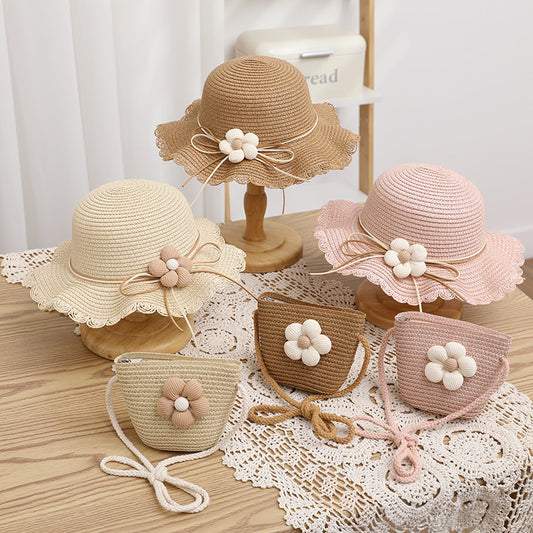 Women's Cute Flowers Sun-proof Sun Hat Straw Hat Bag