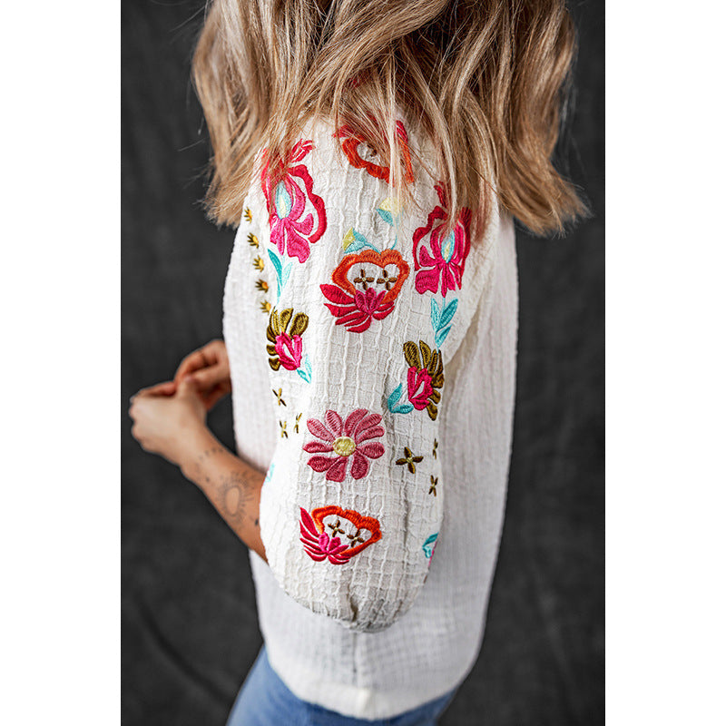 Embroidered Chiffon Shirt Women