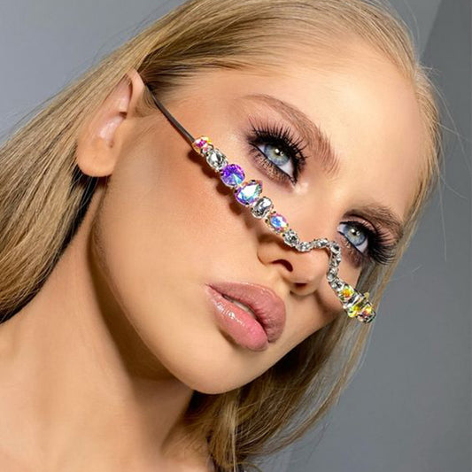 Street Snap Personality AB Color Rhinestone Glasses Rim