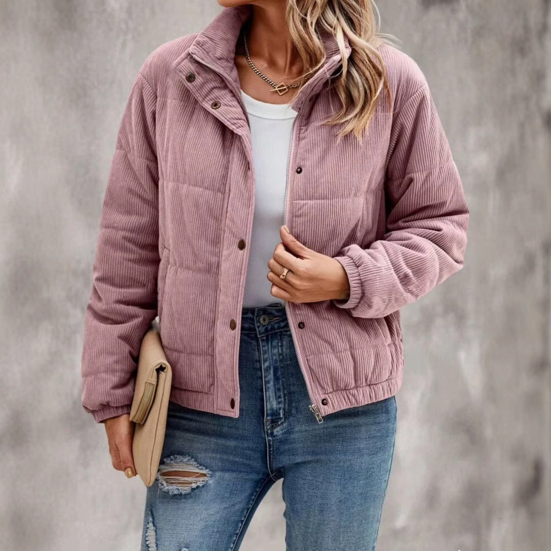 Women's Short Cotton Jacket Long Sleeve Turtleneck Coat