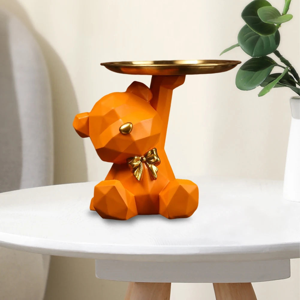 Geometric Bear Key Holder Figurine Entrance Crafts Resin Desk Decoration Candy Sundries Household Supplies for Home Living Room