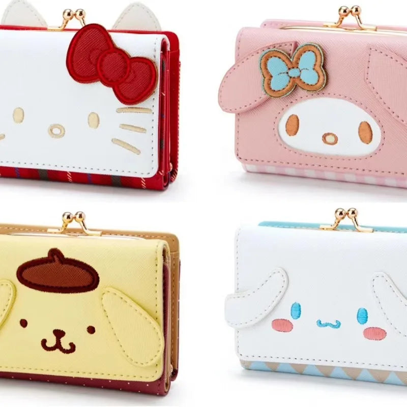 New Sanrio Hello Kitty Cartoon Cute Wallet New Women'S Wallet Pink Japanese Girl Heart Jade Guigou Short Lock Wallet Card Bag