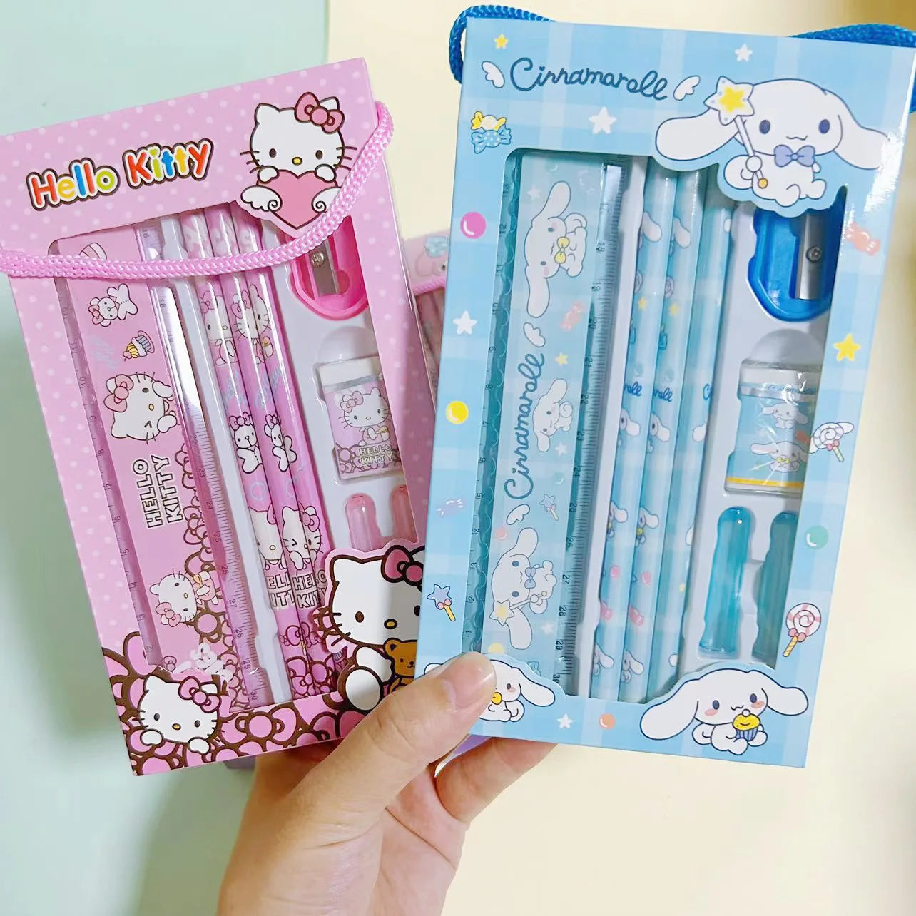 Sanrio Stationery Set Hello Kitty Cinnamoroll Kuromi Cartoon Pencil Rubber Ruler Pencil Sharpener Student Supplie Stationery Set