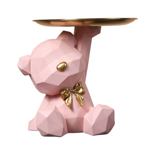 Geometric Bear Key Holder Figurine Entrance Crafts Resin Desk Decoration Candy Sundries Household Supplies for Home Living Room