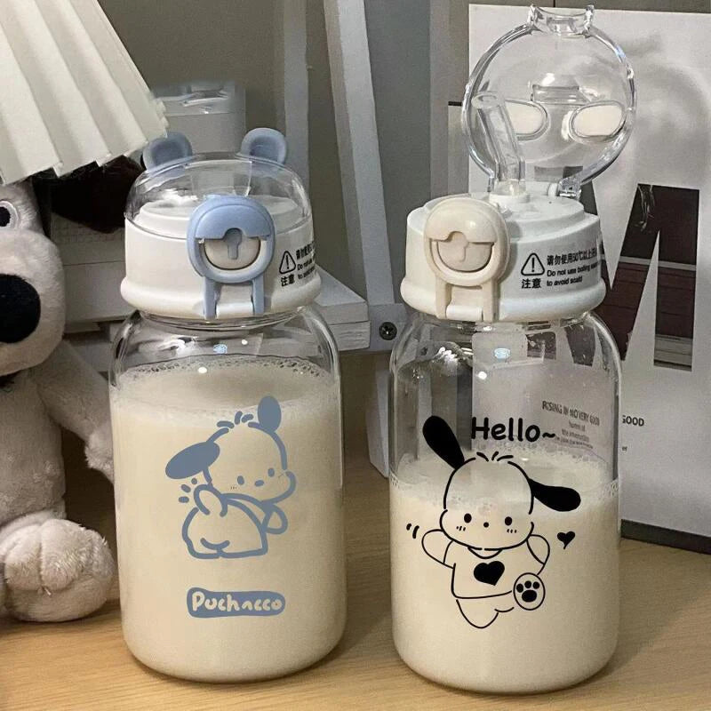 Kawaii Sanrio Hello Kitty Transparent Straw Cup Anime Cartoon Pochacco Kuromi Cinnamoroll For Kid Bottle Water Cup 600ML