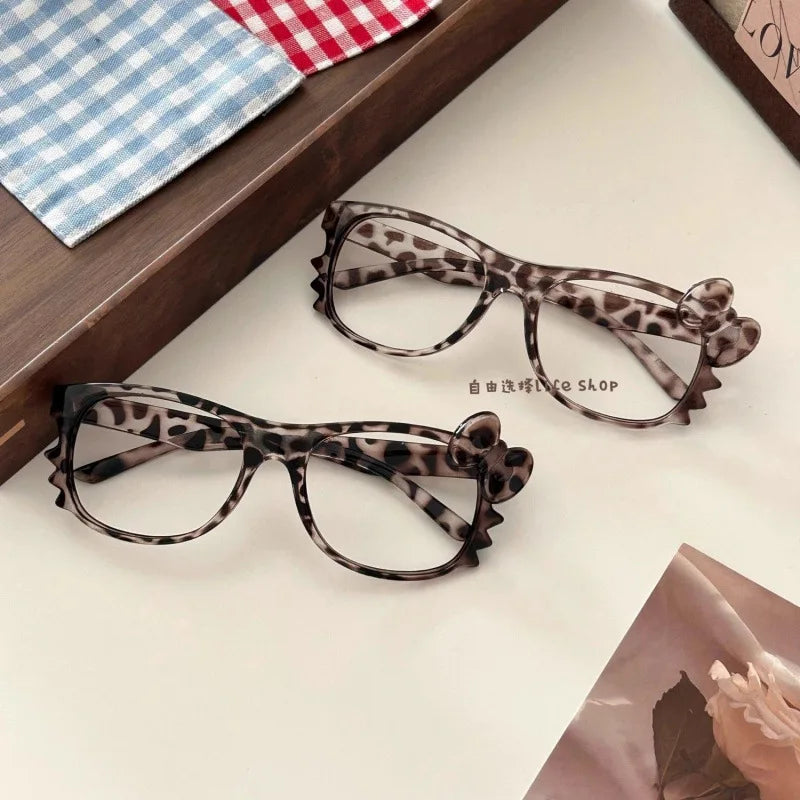 Kawaii Sanrio Leopard Print Eyeglass frame Hello Kittys Accessories Cute Beauty Cartoon Anime Y2K Vintage