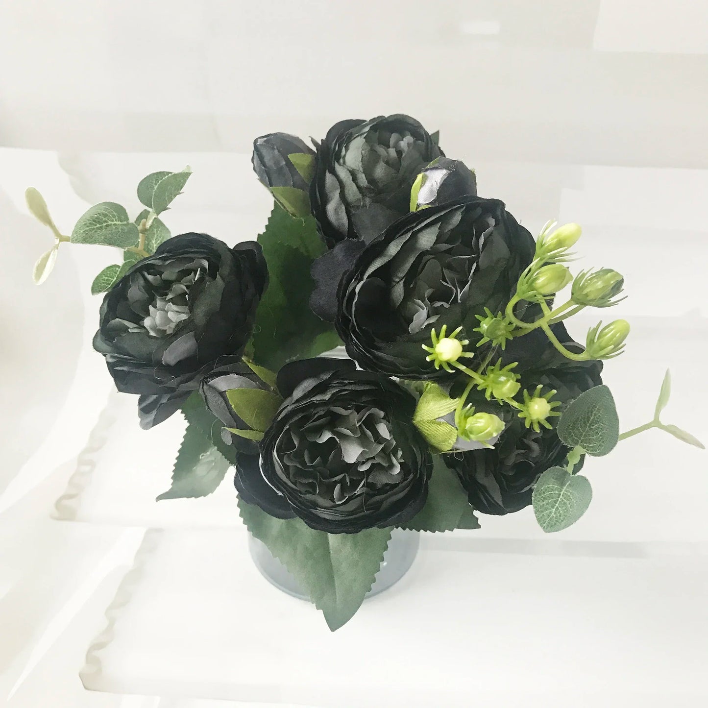 Silk Peony Artificial Flowers Bouquet 5 Big Head and 4 Bud Fake Flowers for Decoration 30cm