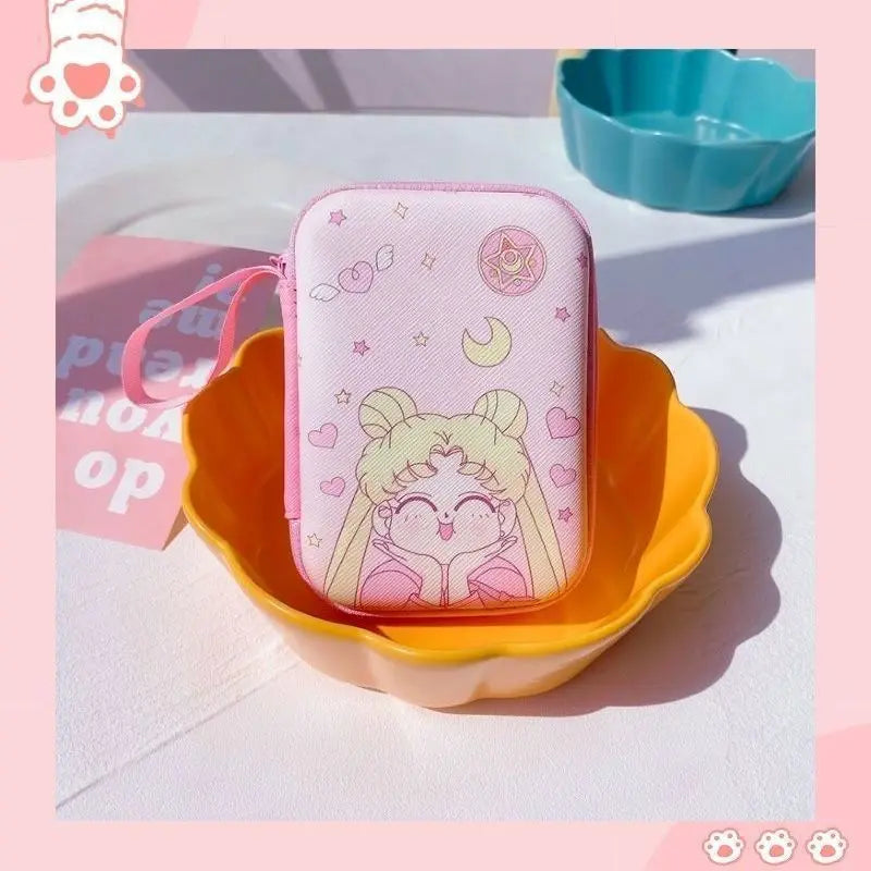 Miniso Cartoon Sanrio Data Cable Storage Bag Kawaii Hello Kitty Kuromi Portable Earphone Charging Cable Currency Storage Bag