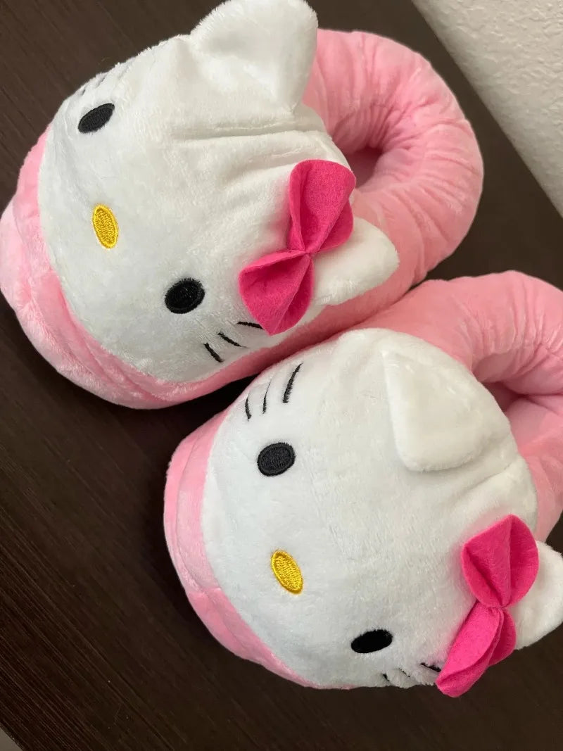 Hello Kitty Cotton Warm Slipper Anime Sanrio Autumn Winter Indoor Shoes Stuffed Doll Girl Women Plush Home Slipper