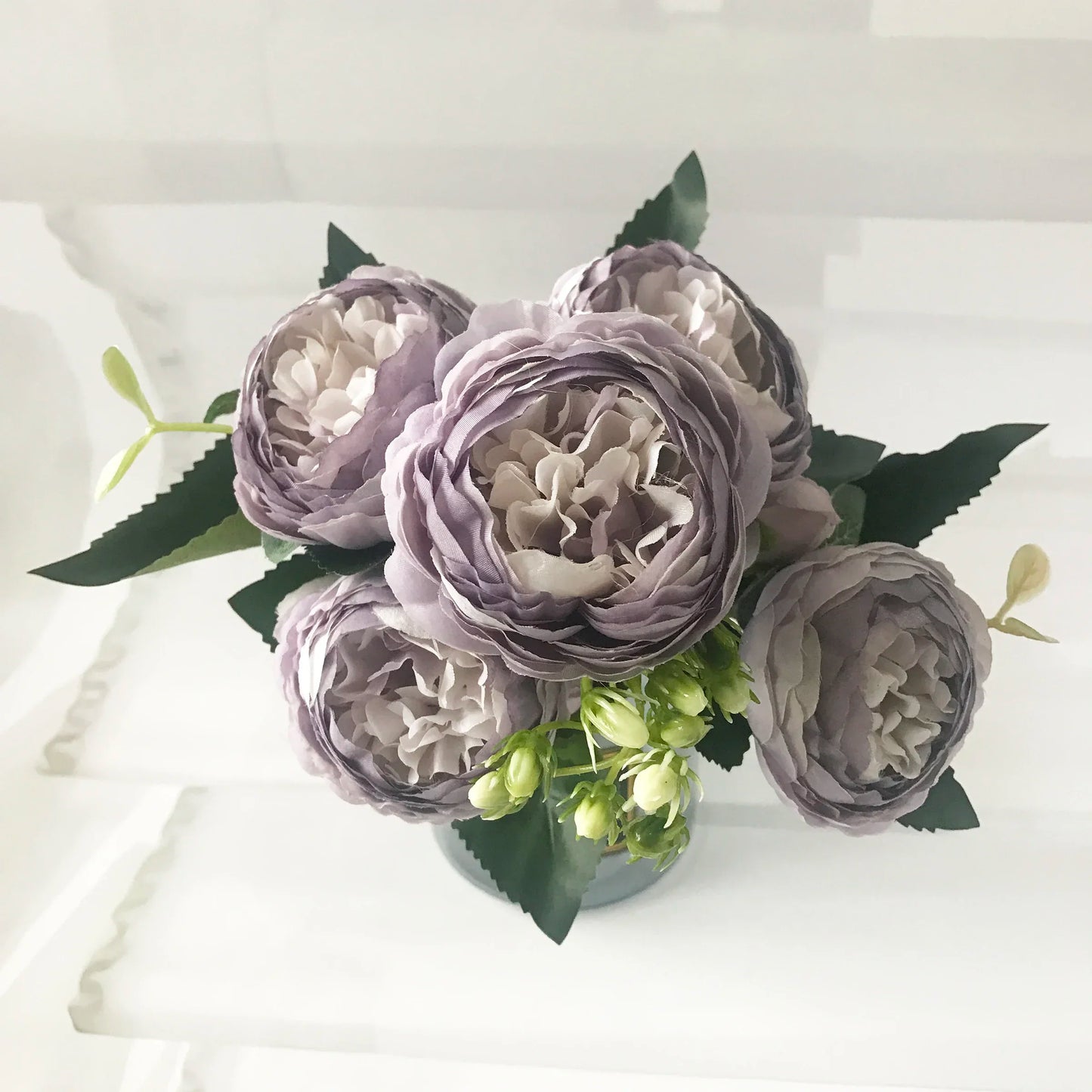 Silk Peony Artificial Flowers Bouquet 5 Big Head and 4 Bud Fake Flowers for Decoration 30cm