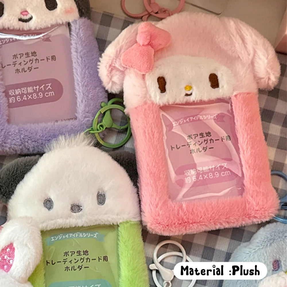 Sanrio Hello Kitty Plush Card Case Keychain Kuromi Melody Card holder Kawaii Photo Card Display Sleeves Cute Bag Pendant