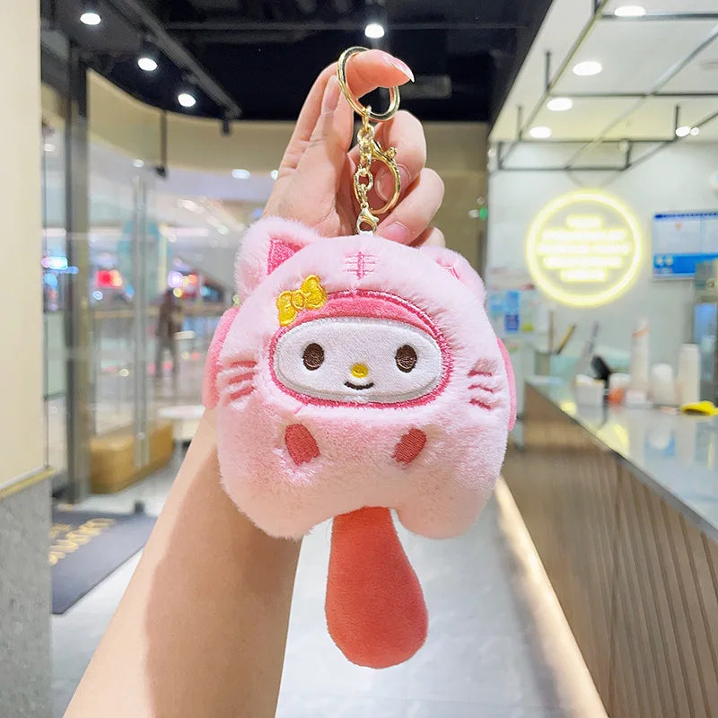 Sanrio  Hello Kitty Melody Cinnamoroll Plush Doll Keychain Pochacco Cute Key Ring Cartoon Plushies Bag Pendant