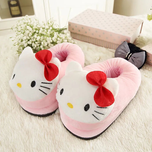 Hello Kitty Cotton Warm Slipper Anime Sanrio Autumn Winter Indoor Shoes Stuffed Doll Girl Women Plush Home Slipper