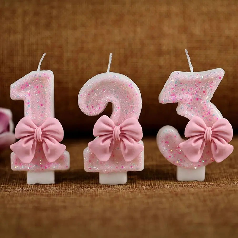 Design Number Birthday Candles Creative Eco-friendly Bow Knot Extended Big Number Candle Pink Cake Topper Decoration 1PC 3D