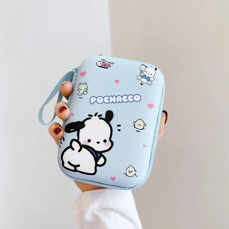 Miniso Cartoon Sanrio Data Cable Storage Bag Kawaii Hello Kitty Kuromi Portable Earphone Charging Cable Currency Storage Bag