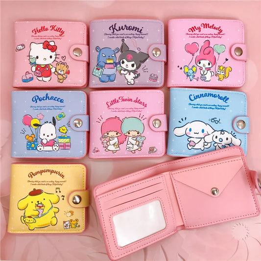 Kawaii Sanrio Pu Casual Money Bag Hello Kitty Cinnamoroll My Melody Kuromi Coin Purse Card Holder Wallet With Buttons