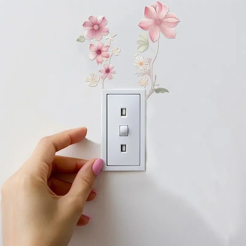 Switch Wall Sticker PVC Removable Waterproof sticker for bedroom bathroom Living room Beautiful flowers Home Decoration Stickers