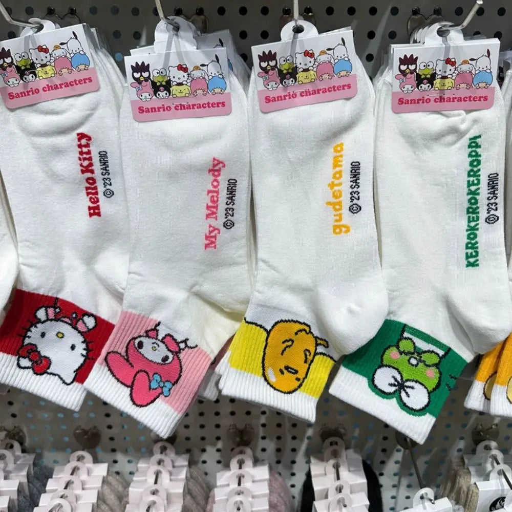 Hello Kitty Y2K Socks for Girls Medium Kuromi Cinnamoroll Socks Kawaii Sanrio Melody Socks Rosered Black White Sock Women Female