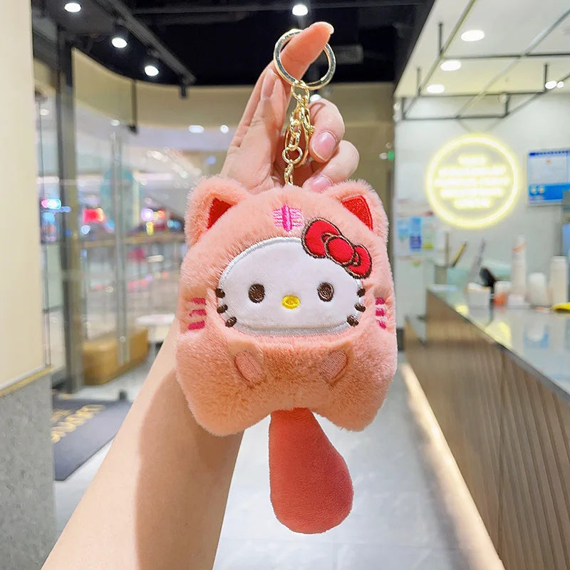 Sanrio  Hello Kitty Melody Cinnamoroll Plush Doll Keychain Pochacco Cute Key Ring Cartoon Plushies Bag Pendant