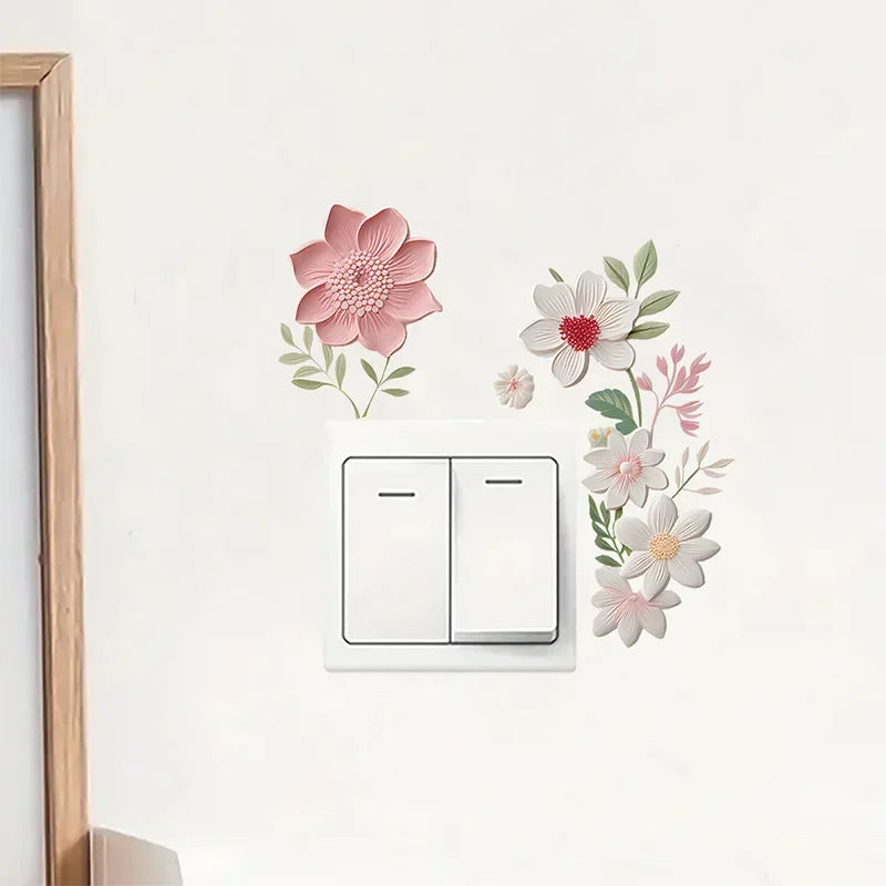 Switch Wall Sticker PVC Removable Waterproof sticker for bedroom bathroom Living room Beautiful flowers Home Decoration Stickers