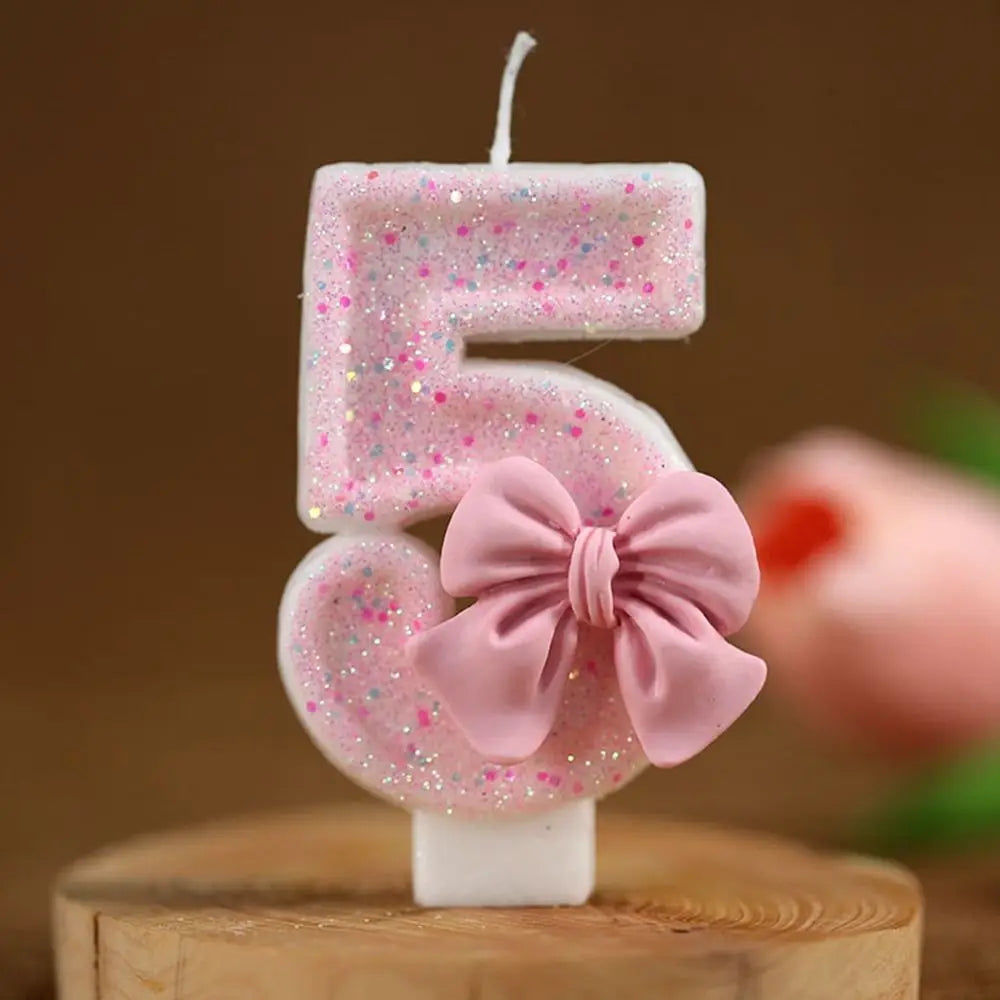 Design Number Birthday Candles Creative Eco-friendly Bow Knot Extended Big Number Candle Pink Cake Topper Decoration 1PC 3D