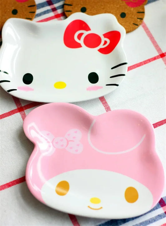 My Melody Sanrio Dinner Plate Hello Kitty Anime Baby Children Kawaii Saucer Tableware Cute Fruit Plates Cartoon Snacks Tray