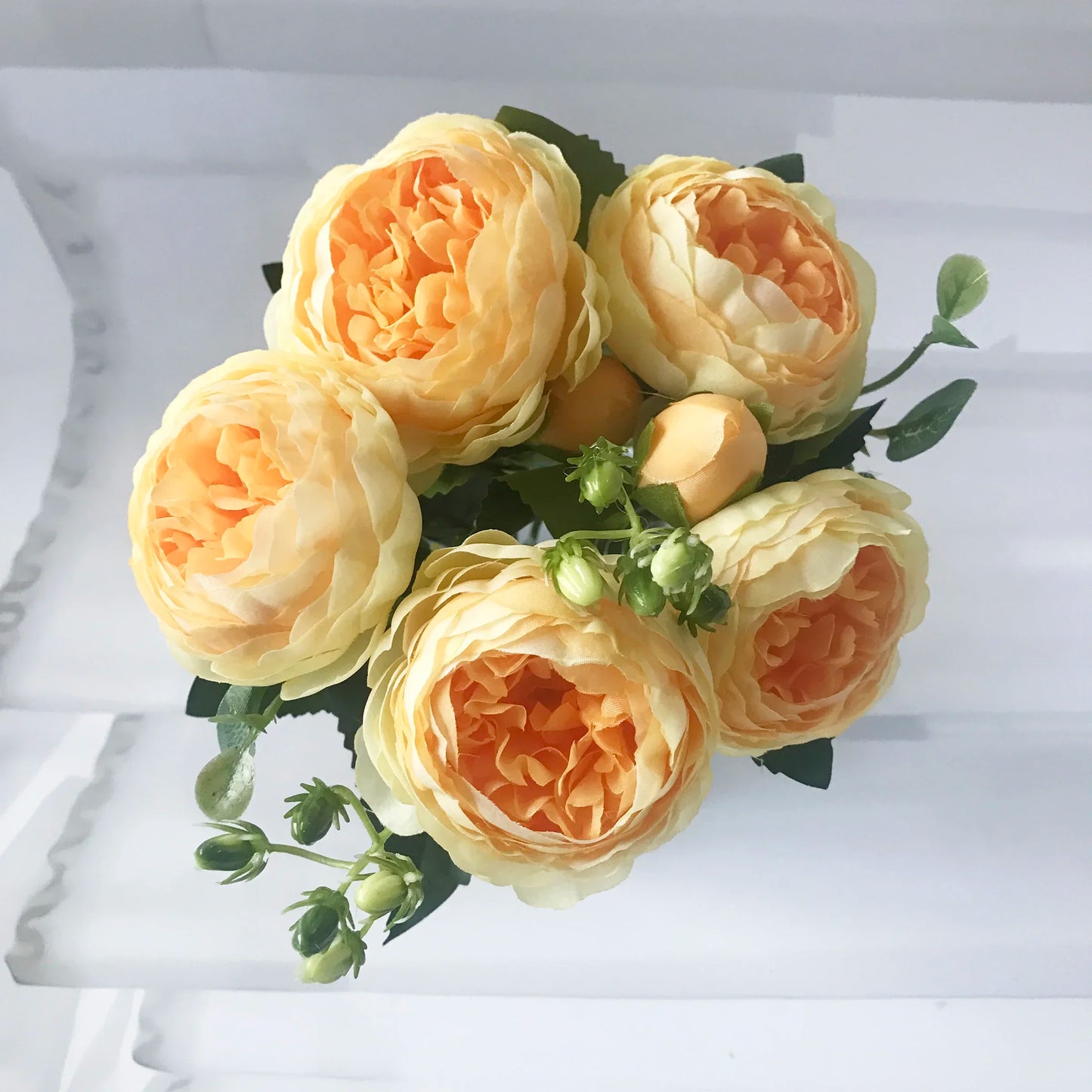 Silk Peony Artificial Flowers Bouquet 5 Big Head and 4 Bud Fake Flowers for Decoration 30cm