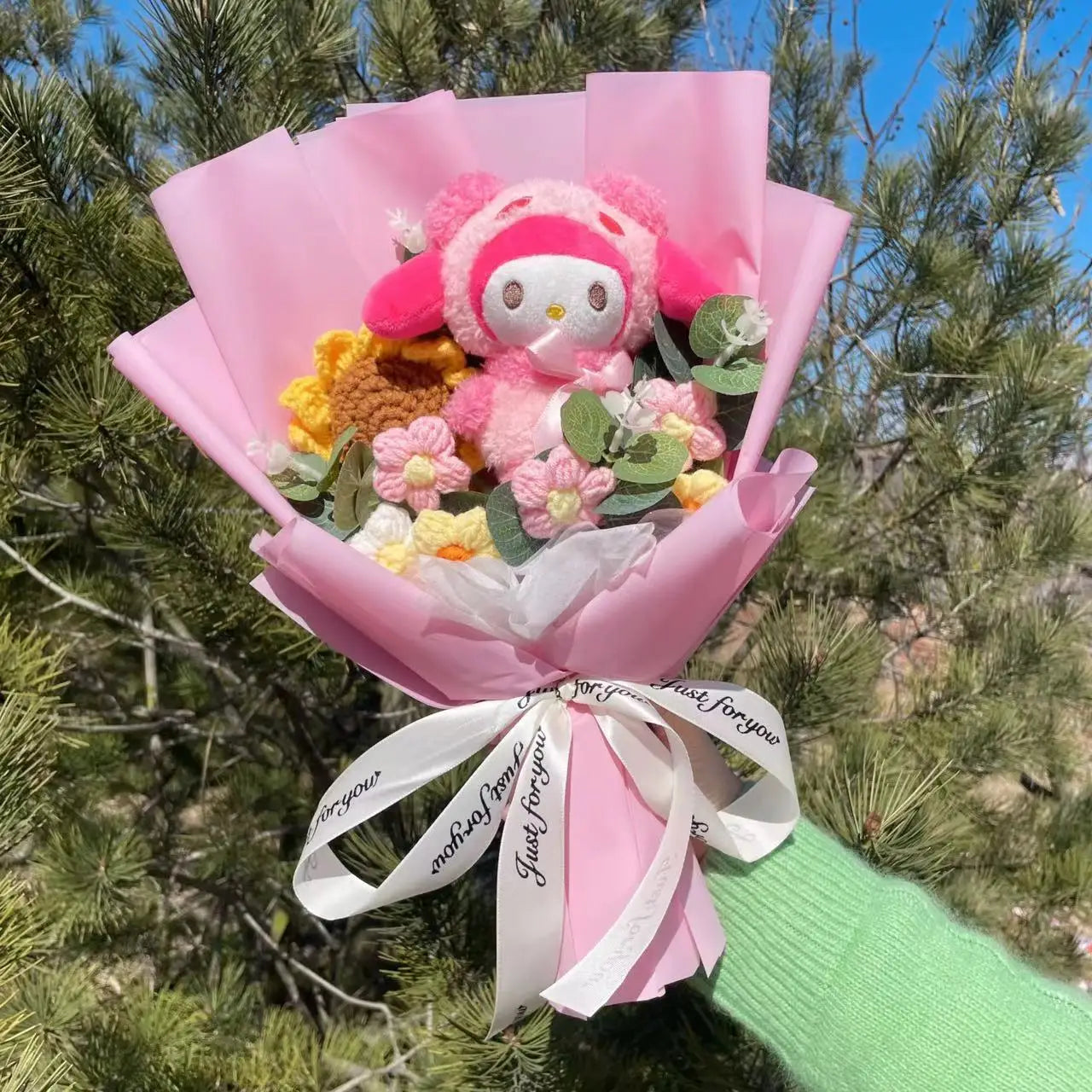 Kawaii Hello Kitty Cat Dolls With Artificial Flowers Creative Sanrio Bouquet Gifts