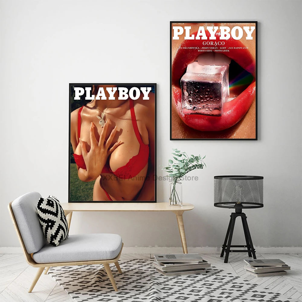 Fashion Magazine Cover Poster Play Boy Rabbit Butterfly Red Lips Retro Wall Sticker Bedroom Dining Room Cafe Decorative Mural