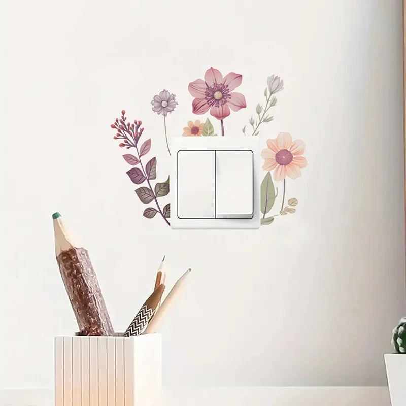 Switch Wall Sticker PVC Removable Waterproof sticker for bedroom bathroom Living room Beautiful flowers Home Decoration Stickers