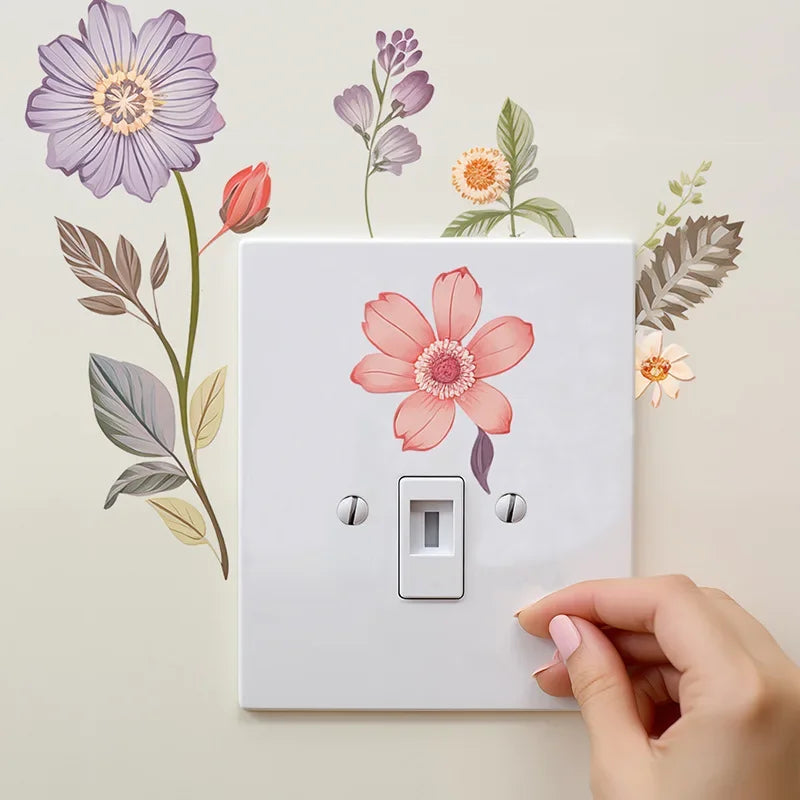 Switch Wall Sticker PVC Removable Waterproof sticker for bedroom bathroom Living room Beautiful flowers Home Decoration Stickers