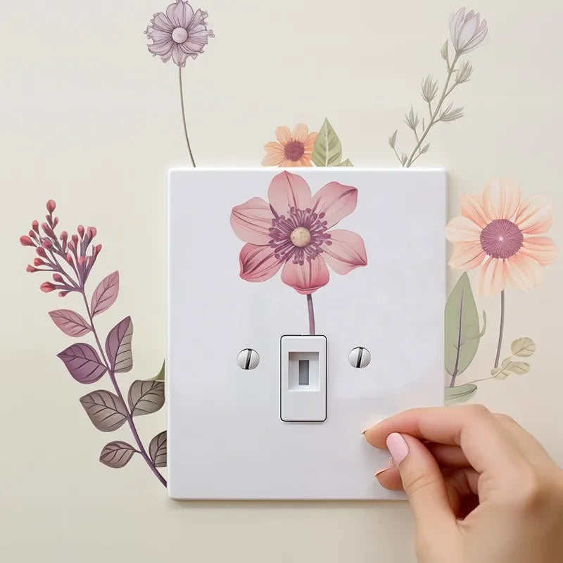 Switch Wall Sticker PVC Removable Waterproof sticker for bedroom bathroom Living room Beautiful flowers Home Decoration Stickers