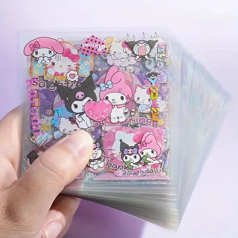 Hello Kitty Sanrio Non-Repeating 100-Piece Sticker Set Cinnamoroll Kuromi Waterproof Stationery Sticker Gift Box