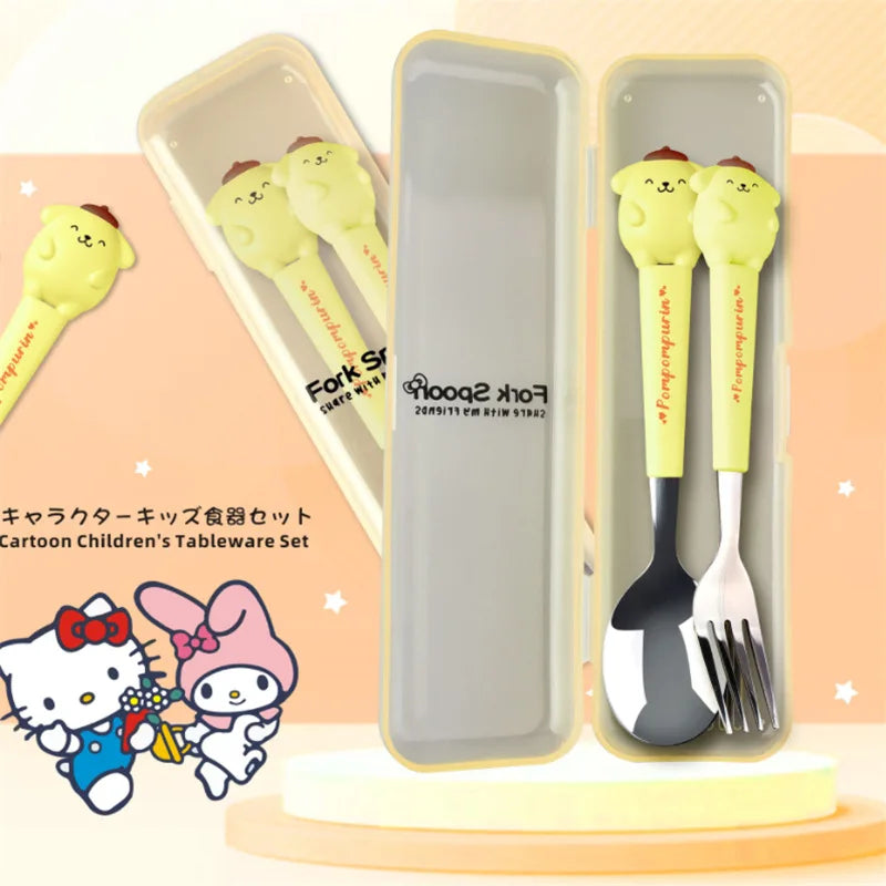 Sanrio Kawali Hellokitty Kuromi My Melody Cinnamoroll Pompompurin Spoon Fork Stainless Steel Tableware Set