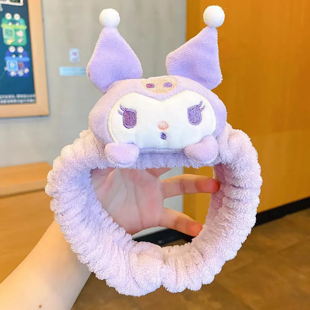 Sanrio Kawaii Plush Headband Cinnamoroll My Melody Kuromi Purin Makeup Wash Hair Ring Hair Accessories Bandwear Gifts For Girls